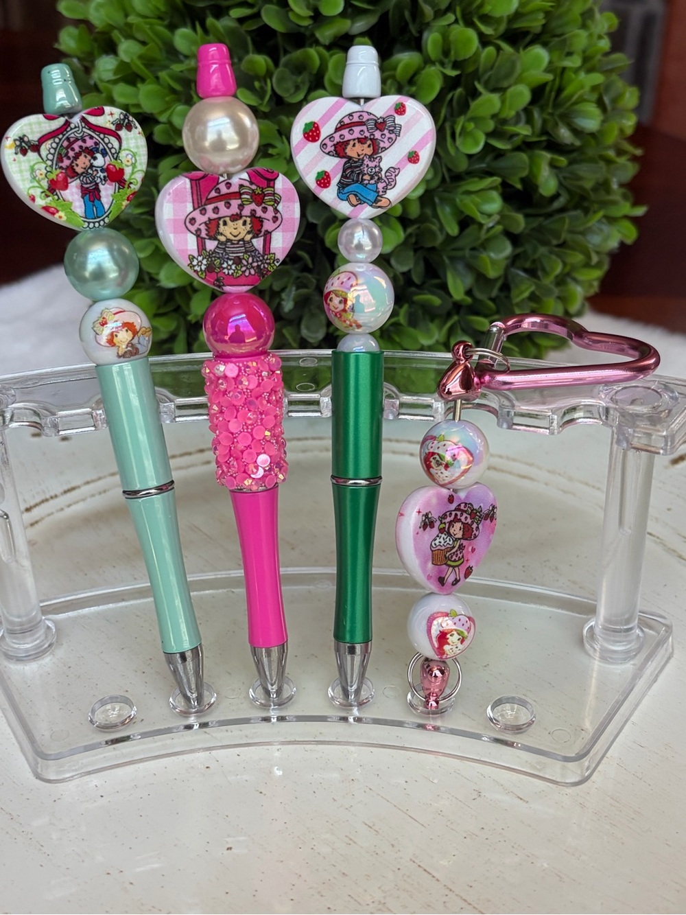 Strawberry shortcake Character Heart Bead Pen or Keychain - choose 1